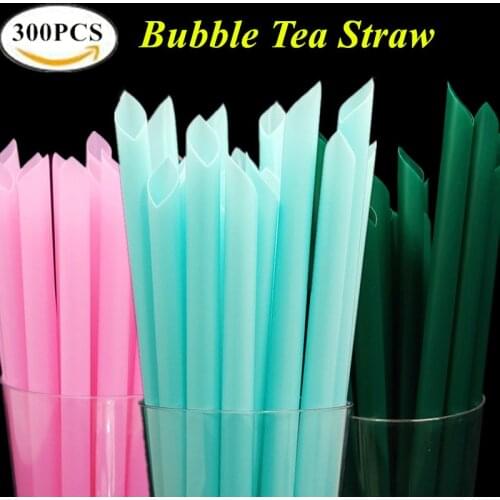 Wholesale 23x1.3cm Extra Wide Boba Tea Straw Disposable Plastic Blue Green Pink Bubble Tea Milk Drinking Straw for Smoothie 3bag