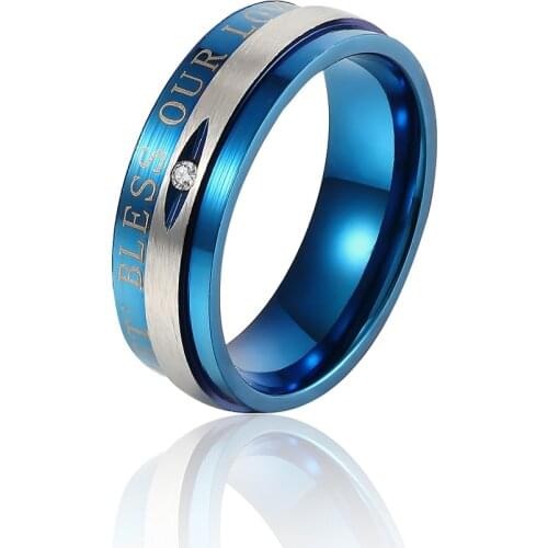 Top Brand Couple Ring 316L Stainless Steel Blue And Black Crystal Couple Ring Luxury Jewelry For Women And Men Wedding Gift