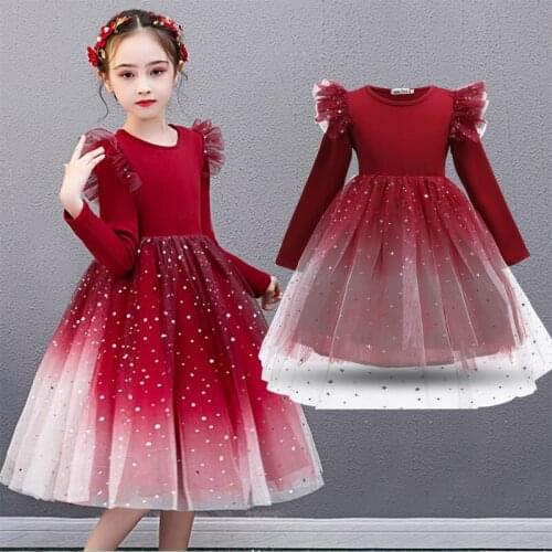 Girls Dresses Kids Autumn Winter Sequin Mesh Tulle Clothes Elegant Wedding Birthday Children Christmas Party Princess Costume
