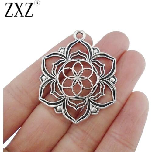 ZXZ 5pcs Large Flower Of Life Charms Pendants for Jewelry Making Findings 43x35mm