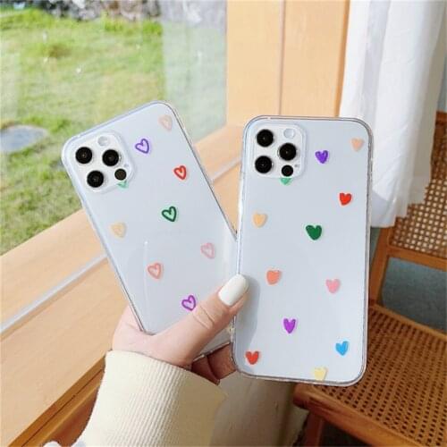 Ottwn Clear Phone Case For iPhone 12 Pro Max 12 Mini 11 Pro Max X XR XS Max 7 8 Plus SE 2020 Fashion Love Heart Soft TPU Cover
