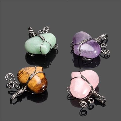 Retail 1pc Natural stone Gem heart DIY twine to create couple trinkets hand-wound pendant
