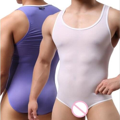 Sexy Mens Fitness Vest Mesh Translucent Body Shaper Men Underwear Mens Bodysuits Sheer Wrestling Singlets