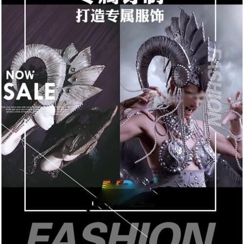 Silver space hat Halloween cosplay sexy stage show costume Nighclub party event Catwalk Model Clothing gogo dance Performance
