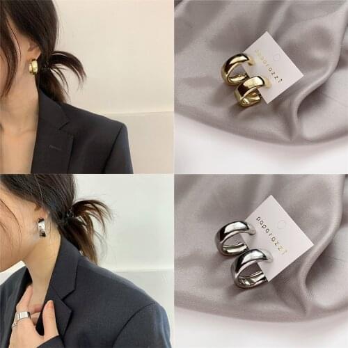 2021 Minimalist Gold/Silver Color Round Earrings for Women Trendy Geometric Hoop Statement Earrings Party Fashion Jewelry Gift