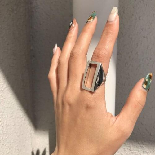 SHANICE Korean 925 sterling silver Open ring simple Geometric Rectangular hollow ring minimalist ring female design Accessories