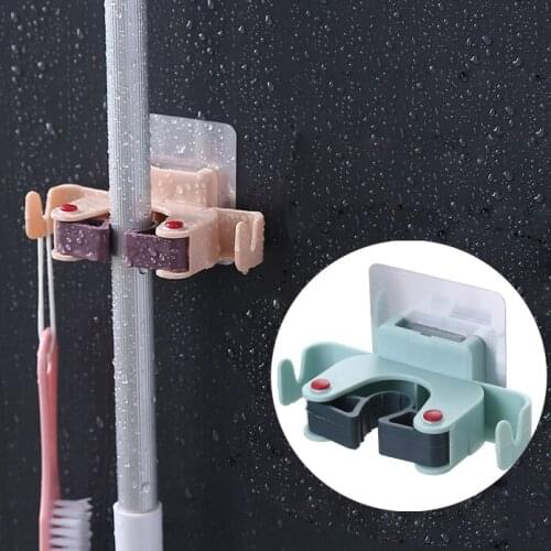 Cleaning tools storage rack mop rack two color household nail free toilet wall mop clip bathroom wall hook broom clip no trace