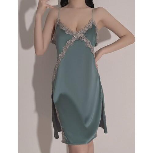 Comfy Clothes Ladies Night Wear Silk Sleeping Shirt Summer V Neck Women Lace Sleepwear Sleep Tops Satin Nightie Slipdress New