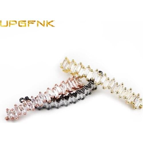 UPGFNK Pave CZ Long bend tube Copper Spacer beads 42mm White Zircon charms Loose beads for Jewelry bracelet making DIY Findings