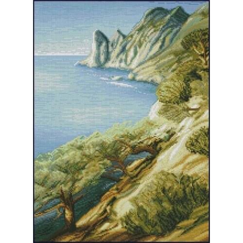 Top Quality Coast and cliff scenery Girl Embroidery Needlework 14CT Unprinted Art Cross Stitch Kits DIY Handmade Home Decor