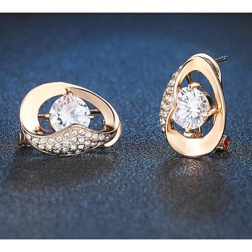 ZHOUYANG Stud Earrings For Women Luxury Cubic Zirconia Hollow Out Tear Drop Rose Gold Color Party Gift Fashion Jewelry E348