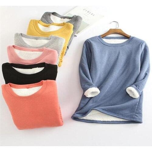 Winter Women Thick Fleece Sweatshirt Velvet Warm Solid O-neck Underwear Blouse Tops Female Plus Size Long Sleeve Pullovers