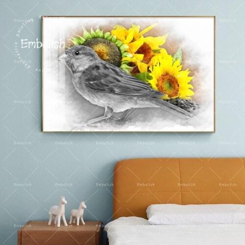 1 Pieces Fashion Landscape Pictures For Living Room Sparrow And Sunflower Modern Home Decor Posters HD Print Canvas Paintings
