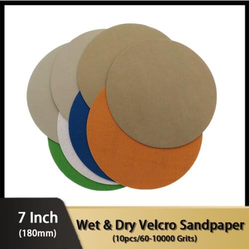 10 sheets Sandpaper - 7Inch 180MM Sanding Discs Silicon Carbide 60-10000 Grits Hook and Loop for Polishing & Grinding