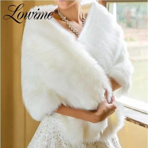 2019 Cheap Women Faux Fur Wrap Wedding Jacket Shawl Cape Winter Women Bolero Fur Bridal Coat Accessories