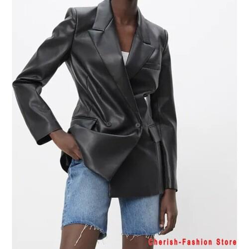 2021 Long PU Faux Leather Blazers Women Leather Jacket Coat Brand New Womens Jackets Outerwear Ladies Coats Female Leather Suit