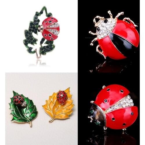 Insect Brooch Rhinestone Funny Ladybug Enamel Pins for Women Men Clothes Decoration Jewelry Accessories Animals Pins Gift
