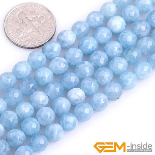 Blue Aquamarines Color Jades Faceted Round Beads For Jewelry Making Strand 15 inch DIY Bracelet Necklace Jewelry Loose Bead
