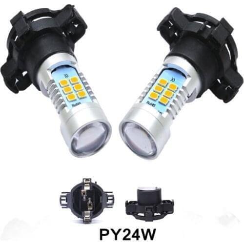 2 Pcs Amber Yellow Orange White PY24W 5200S 1400 Lumens Extremely Bright 21-SMD LED Bulb with Projector lens Light DC12V DC24V