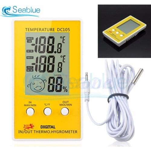DC105 LCD Digital Indoor Outdoor Temperature and Humidity Meter Weather Station Diagnostic tool Temperature Sensor Test Smart