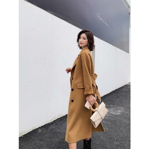 Long 100% Wool Coat Women Clothes 2020 Spring Autumn Female Jacket Double Breasted Korean Elegant Ladies Coats B19Y01229 KJ4156
