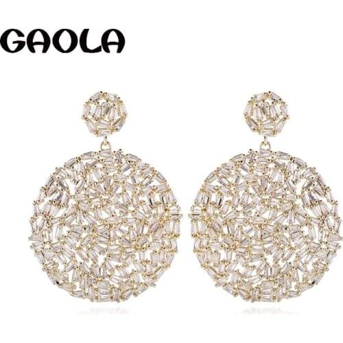 GAOLA New Women Jewelry Big Round Cubic Zirconia Stud Earrings Fashion Gift GLE9146