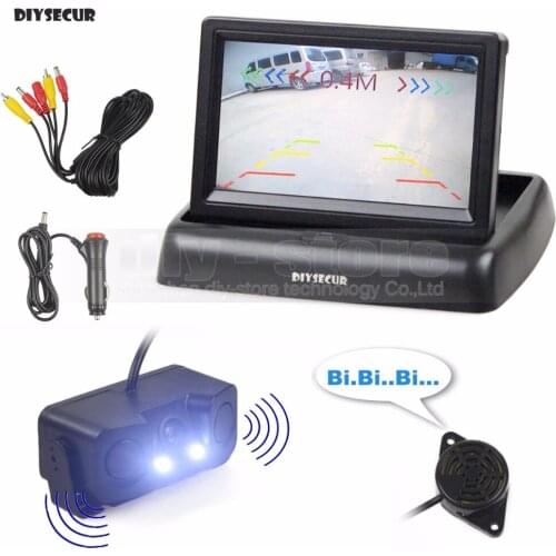 DIYSECUR 4.3 Inch Car Reversing Camera Kit Back Up Car Monitor LCD Display Parking Radar Sensor 2 in 1 Car Camera Parking System