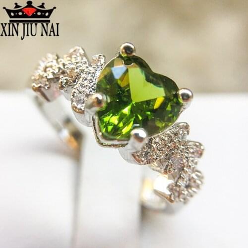 Olive green aquamarine Heart Cut Green blue CZ Ring Wedding Promise Jewelry Engagement Rings Bijoux emerald silver 925 jewelry