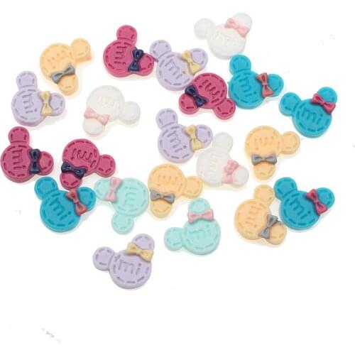 100Pcs Resin Mouse With Bow Decoration Crafts Flatback Cabochon Embellishments For Scrapbooking Kawaii Diy Accessories
