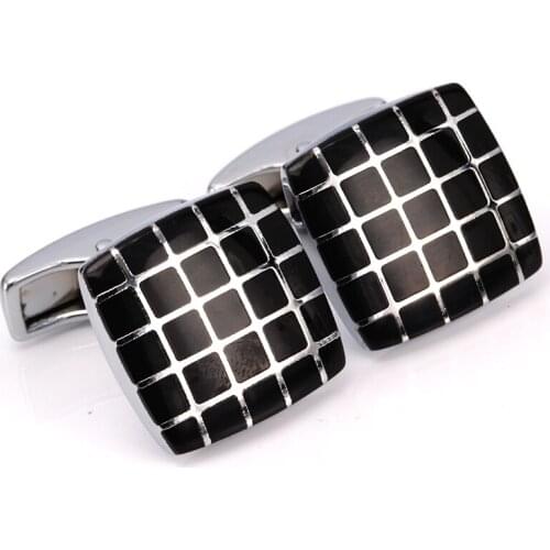 Fashionable Stainless Steel Cufflinks Wholesale Gentlemens Perfect Wedding Suit Web Cufflink Delicate Black Grid Cufflinks