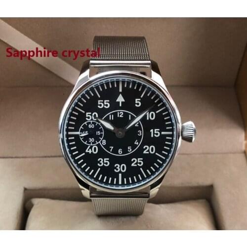 Sapphire crystal 44mm GEERVO black dial Asian 6497 17 jewels Mechanical Hand Wind movement luminous mens watch g347-8