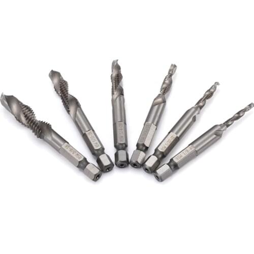 Mayitr 6Pcs Drill Bit Set 1/4 Hex Shank High Speed Steel Spiral Screw Thread Taps Drill Bits Set For Tapping Tools