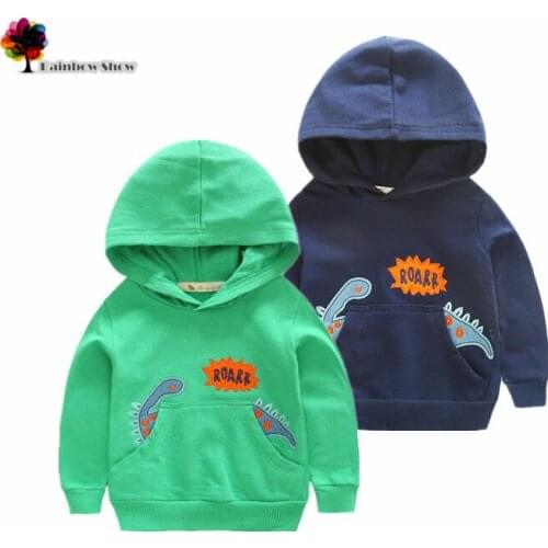 New Children Clothing Boys Autumn and Spring Terry Cotton Long-sleeved Hooded Cartoon Dinosaur Design Children Sweatershirt