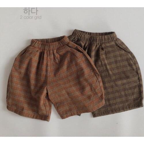 2021 new style girls boys plaid shorts summer cotton linen fashion kids shorts