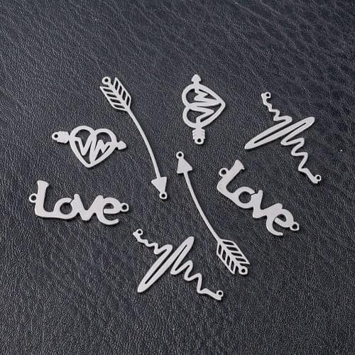 10Pcs Stainless Steel Charms Pendant Heart Letter LOVE Double Hole Pendants For Jewelry Making DIY Necklace Bracelet Accessories