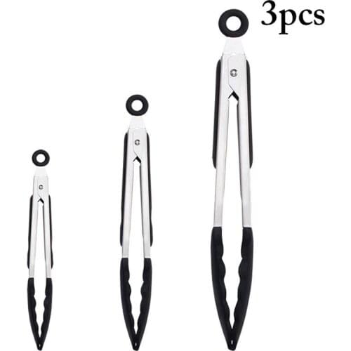 3Pcs/Set Kitchen Food Tongs Heat-Resistant Food Grade Silicone Barbecue Tongs Serving Tongs Kitchen Tool Accessories