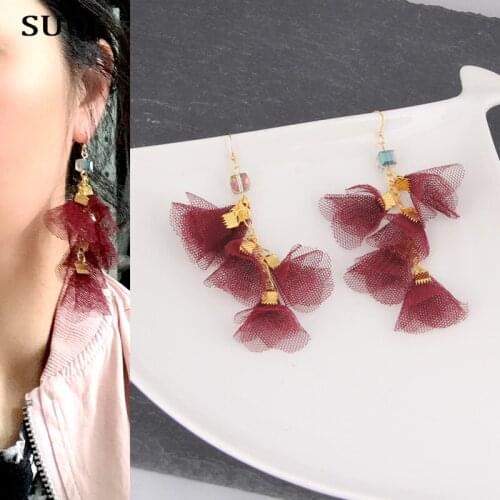 SUQI Many colors gold high quality long petal tassel earrings bohemian fashion jewelry earrings for women Ear hook Ornaments