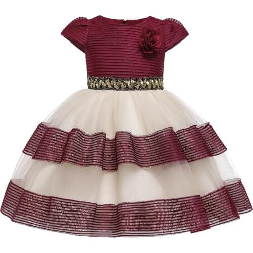 Vintage layered Girls dress Flower Sequin Christmas Dress for girls short sleeve kids dresses for girl princess dress tutu dress