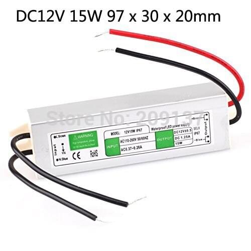 Waterproof IP67 LED Driver 110V 220V to 12V 15W Power Supply for LED strip 3528 5050 30pcs/lot