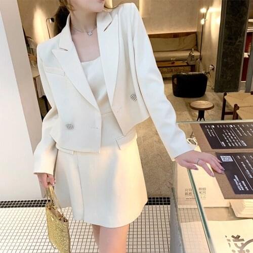 Wenfly Women ClothingTemperament Professional Button Short Suit Outerwear Casual Suspender Dress Ladies Office Two Piece Sets