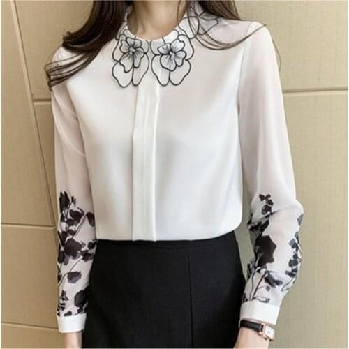 2021 Spring Summer New Petal collar Women Chiffon shirt Long sleeve Floral printed top Fashion Office lady blouse ZY5646