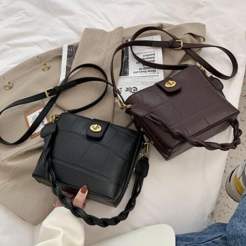 Vintage leather Stone Pattern Crossbody Bags For Women 2021 New Shoulder Bag Fashion Handbags and Purses Bucket Bags