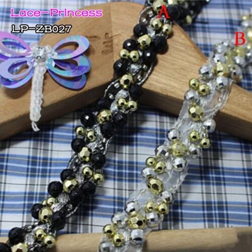 1 yard 2CM black gold sliver drill clothing accessories collar flower DIY handmade beading Braid lace trim fabric ZB027