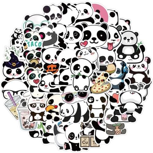 10/30/50pcs Cute Panda Animal Stickers Decals DIY Diary Phone Scrapbook Laptop Guitar Car Funny Cartoon Toys Kids Sticker Gift