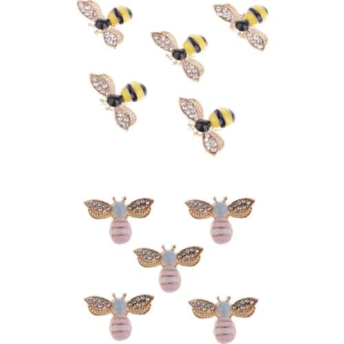 10Pcs Mixed Allloy Bee Craft Rhinestone Flatback Buttons Scrapbooking Embellishments for DIY Phone Case Decorations