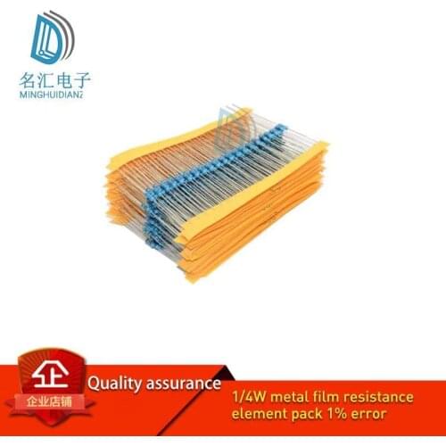 100pcs 1/4W 1R~22M 1% Metal film resistor 100R 220R 1K 1.5K 2.2K 4.7K 10K 22K 47K 100K 100 220 1K5 2K2 4K7 ohm resistance