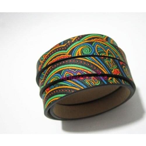 10x2mm Flat ethnic leather cord 10mm Dark colors mixed leather cord