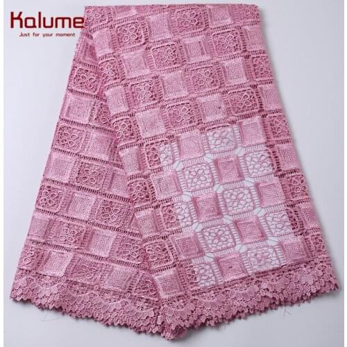 Kalume African Guipure Cord Lace Fabric Pink Embroidery Nigerian Water Soluble Cord Lace Fabric Beads For Wedding Party 2201