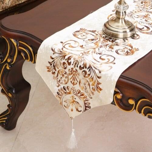 Velvet bronzing satin European baroque style table runner gold dinner mat wedding home decor luxury printed table flag