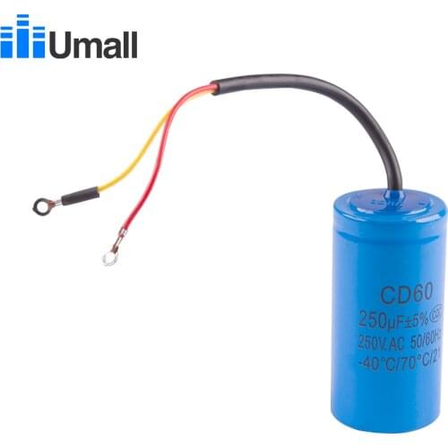CD60 250UF 250V AC Starting Capacitor For Heavy Duty Electric Motor Air Compressor Red Yellow Two Wires